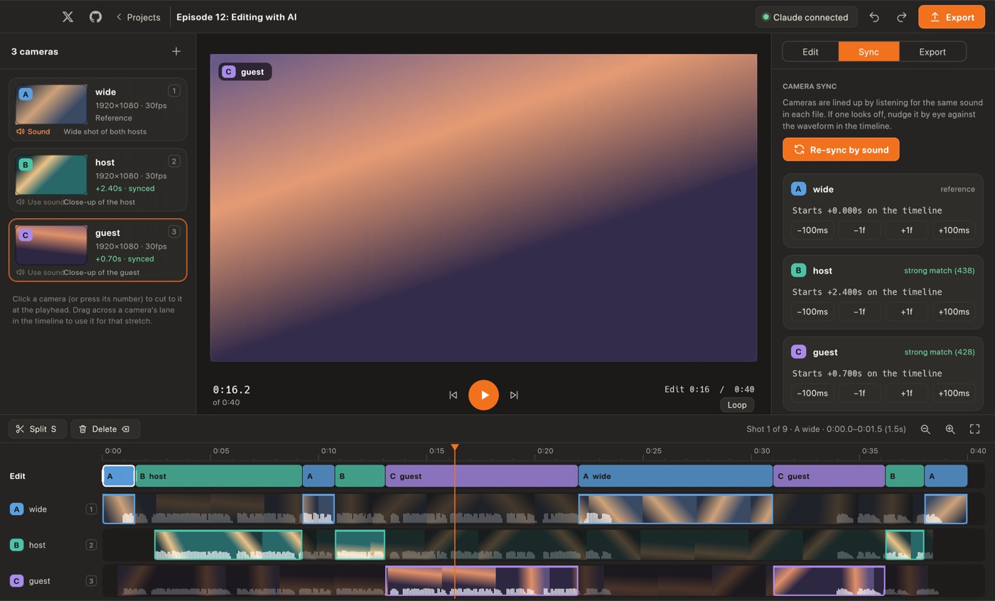 The Sync tab listing each camera's offset and match strength with nudge buttons